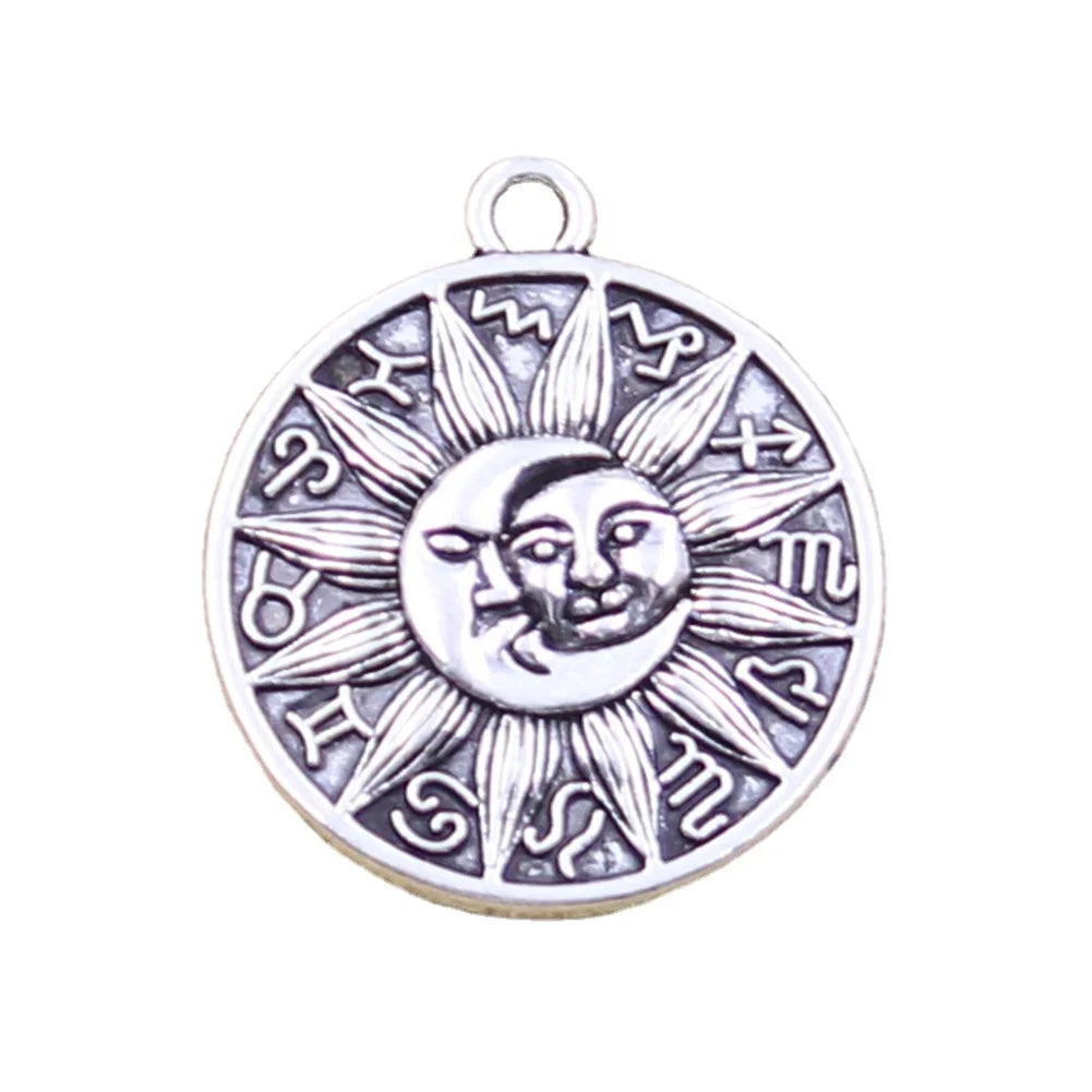 Fashion Charms Antique Silver Color Alloy Charms Pendant Viking Zodiac Sun Moon for Jewelry Making 29x25MM