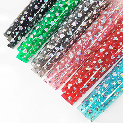 0.5mm Laser PVC Film Rolls Holographic Heart Foiled Soft Plastic for Album Note Book Covers and Stickers