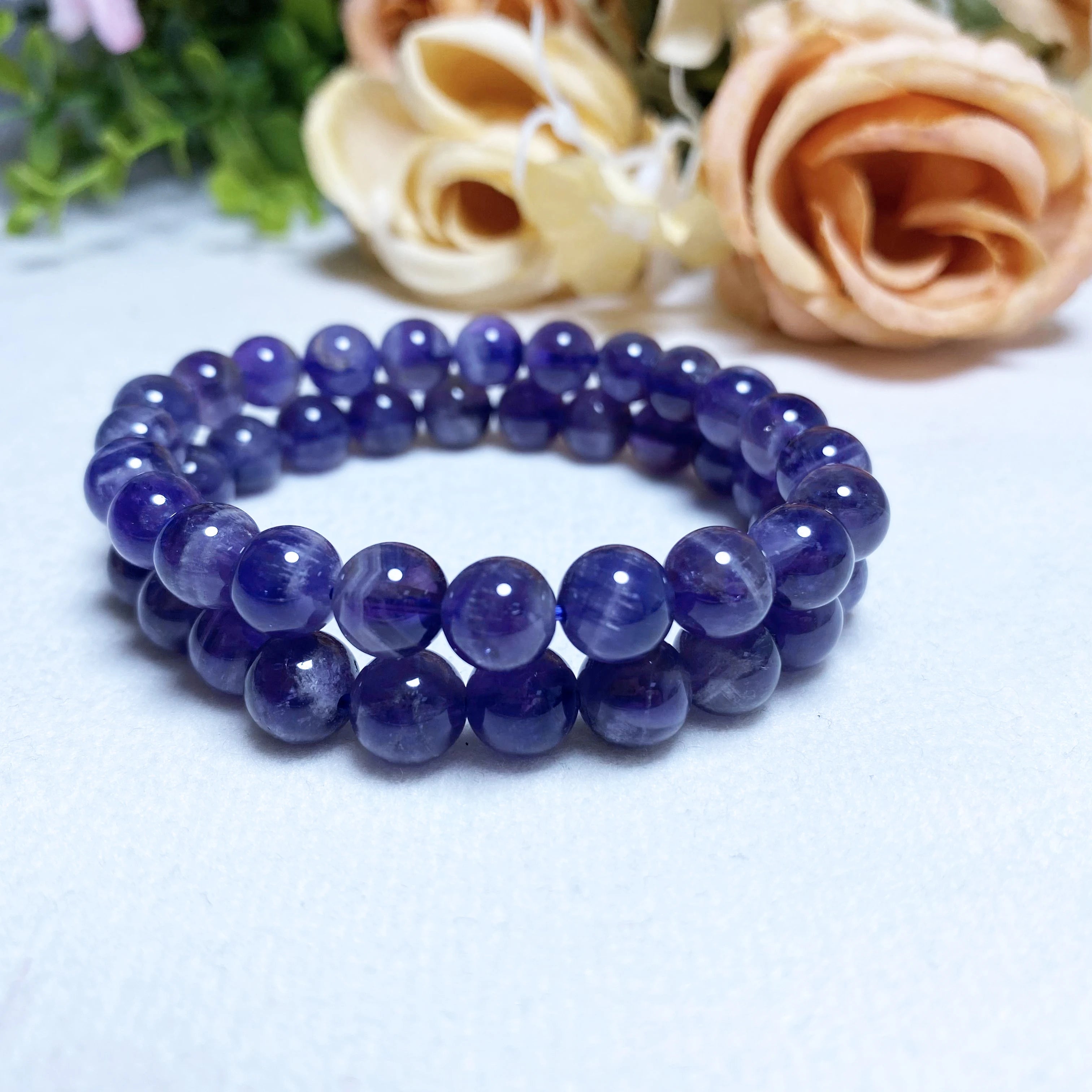 Precious Real Lucky Healing Natural 8mm Chevon Amethyst Crystal Stretch Stone Bead Bracelets for Women and Men