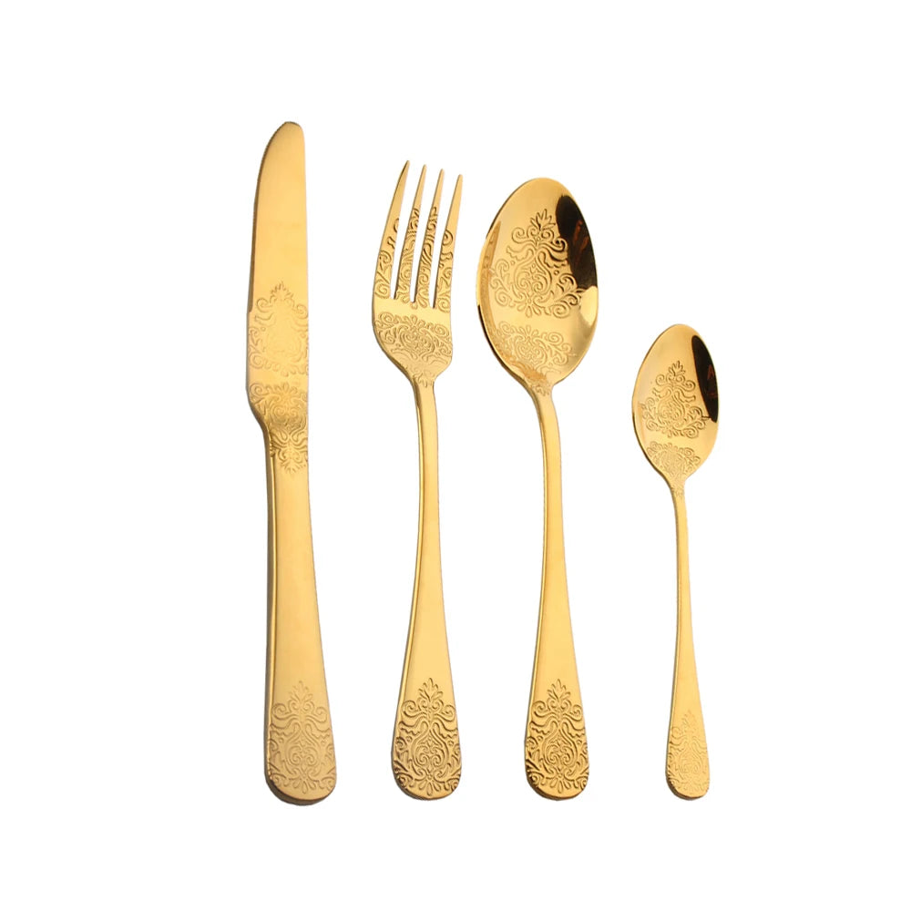 Tableware Set Black Gold Plated Stainless Steel Knife and Fork Creative Color Western Steak Knife and Fork Spoon