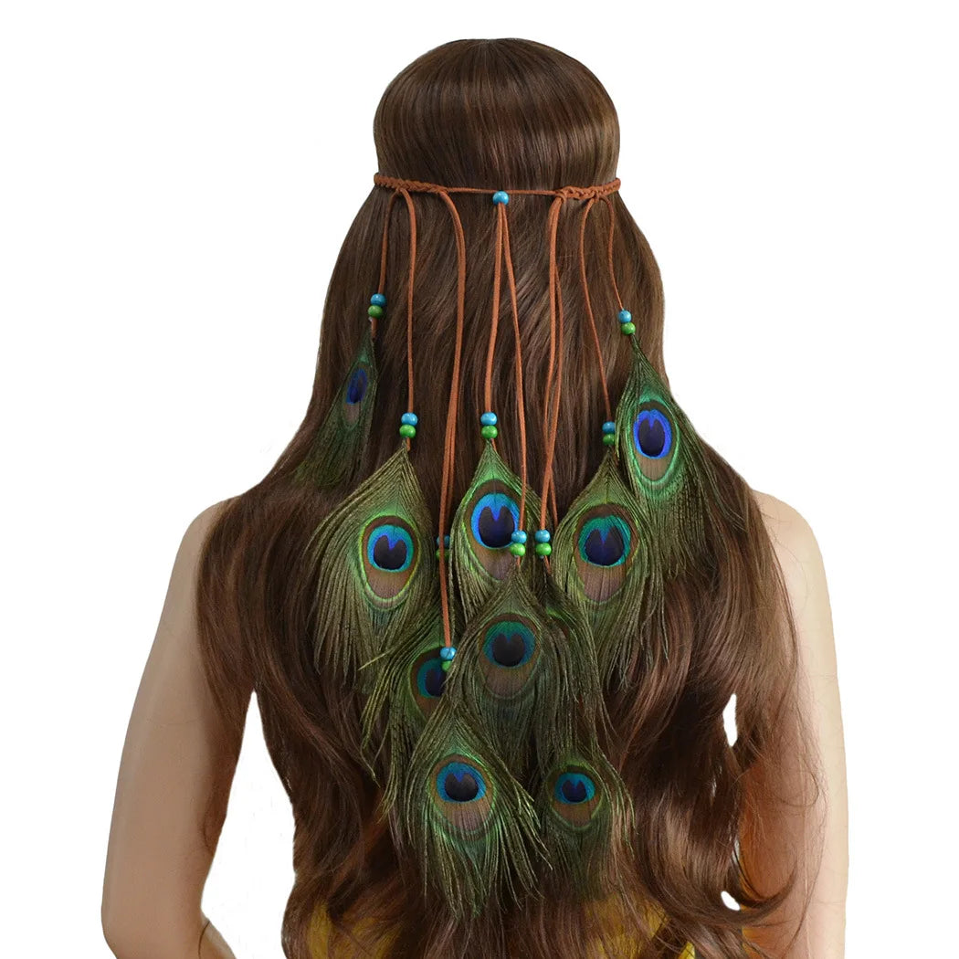 Genya Fashion Feather Hair Extensions Peacock Feather Head Band Indian Feather Hair Accessories for Women Girls