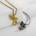 Stainless Steel Angle Wing Charm Pendant Necklace for Men's Anniversary with Link Chain