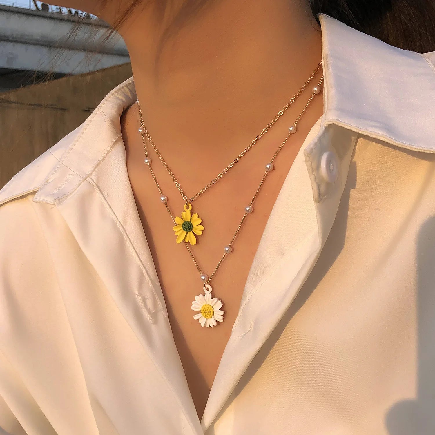 Collares Con Flores Seed Beaded Toppik Accessories Faux Pearls Jewelry Double Layered Bulk Flower Daisy Necklaces
