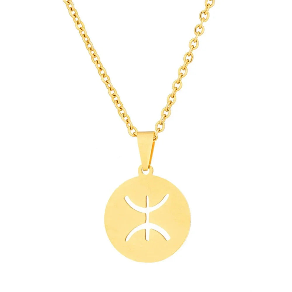 Fashion Africa Berber Symbol Necklace 18k Gold Plated Stainless Steel Chain for Women Men
