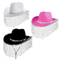 Women Rhinestone Cowgirl Hat Bling Diamond Glitter Fringe Bridal Cowboy Hats Bride to Be for Bachelorette Engagement Party