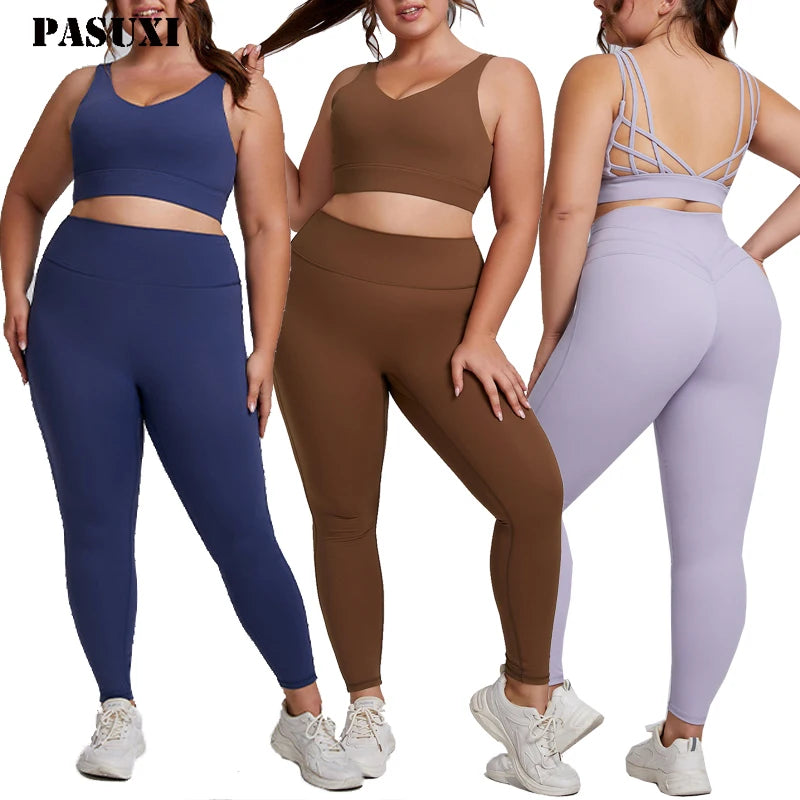 PASUXI 2025 Women's Gym Fitness Set Breathable Sports Bra High Waist Elastic Workout Leggings Quick Dry Yoga Set Plus Size