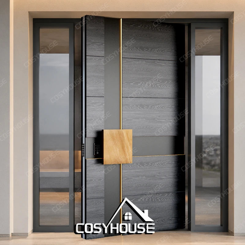 Thermal Break Aluminum Pivot Front Door Modern Exterior Door with Sidelight