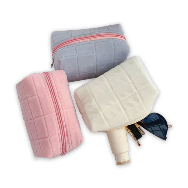 2023 New Terry Cloth Makeup Bags logo Plush Cloth Cosmetic Bags Teddy-cloth Handmade Quilted Makeup Bag