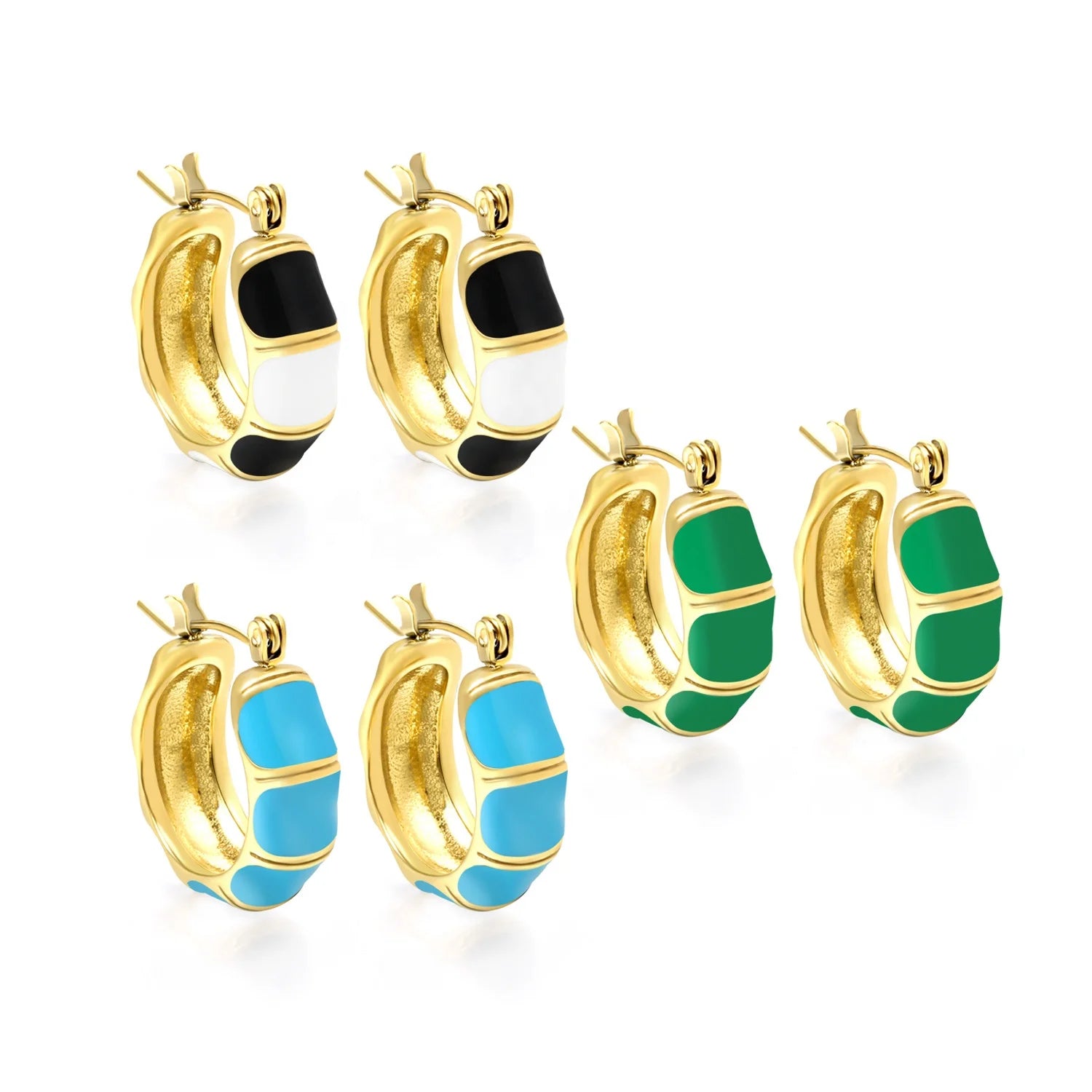 Trendy Unisex Jewelry Earrings Custom 18K Gold Plated Colorful Enamel Stainless Steel Bamboo Hoop Earrings Gift