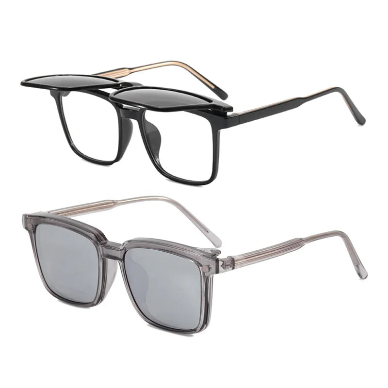 Dual-Purpose Magnetic TR90 Solid Pattern Sunglasses for Women & Men Polarized UV400 Protection Fashion Flip Design Model 8196