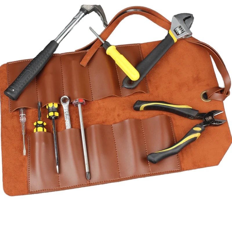 Portable PU Leather Tool Roll-Up Pouch Organizer for Wrench Chisel Woodworking Tools