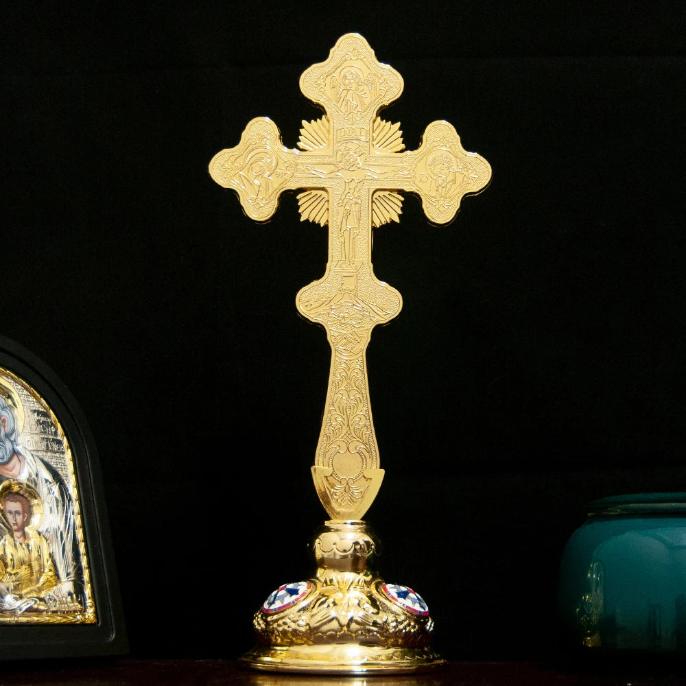 HT Orthodox Cross Mourning for Jesus Large Gold Plated Church Jesus Crucifix Bishop Pastor Prayer Religion Item Gift