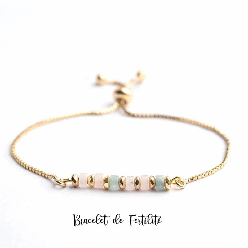 Fertility Bracelet Gift for Mom Moonstone Rose Quartz Aquamarine Beads Bracelet Pregnancy Adjustable