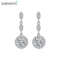 LUOTEEMI Wholesale Women Sparkling Cubic Zircon Surround Wedding Bridal Jewelry Round Drop Earrings