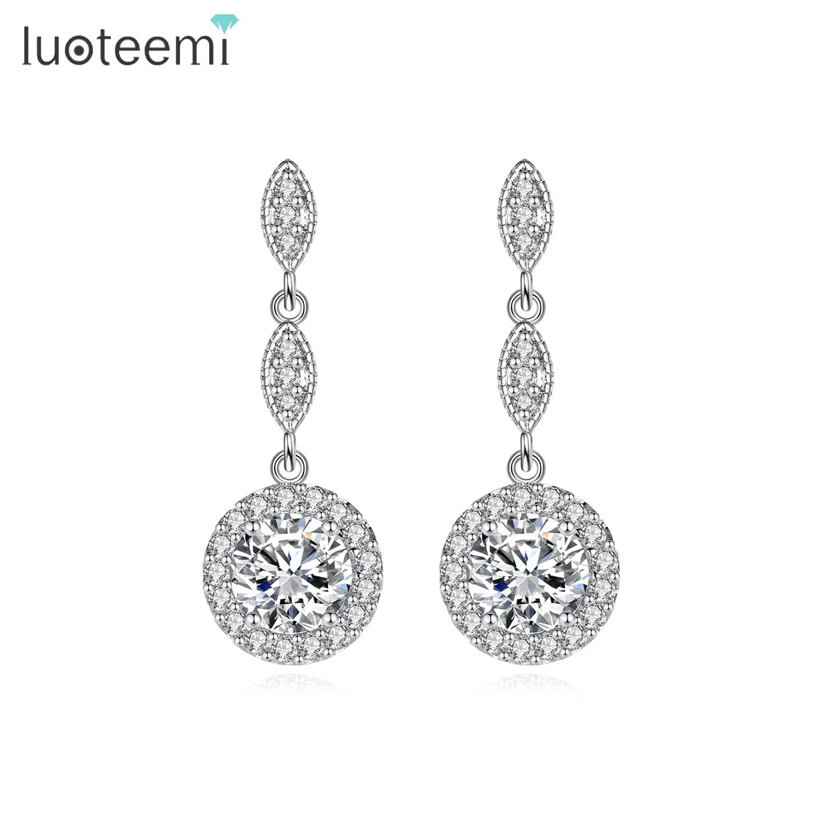 LUOTEEMI Wholesale Women Sparkling Cubic Zircon Surround Wedding Bridal Jewelry Round Drop Earrings