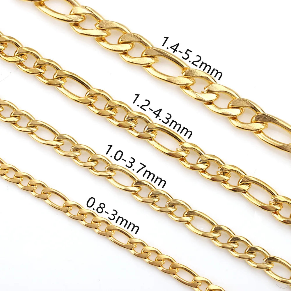 3-in-1 Figaro Curb Necklace Bracelet Fashion Cubans Link Chains 18K Gold Plated Jewelry Components Gold Silver Stainless Steel