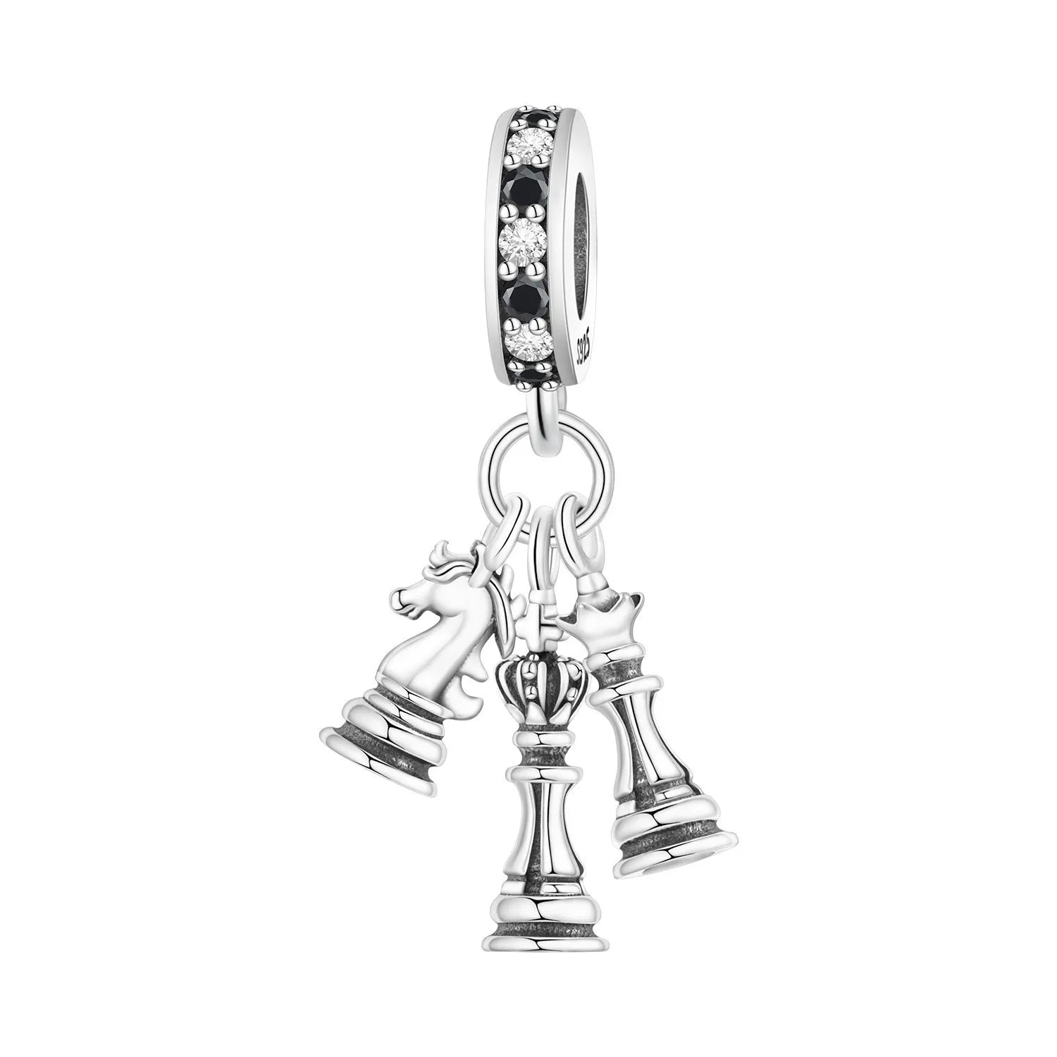Classic Vintage Chess Pendant 925 Sterling Silver Zirconia Charm Bracelet Necklace DIY Fashion Jewelry Accessories