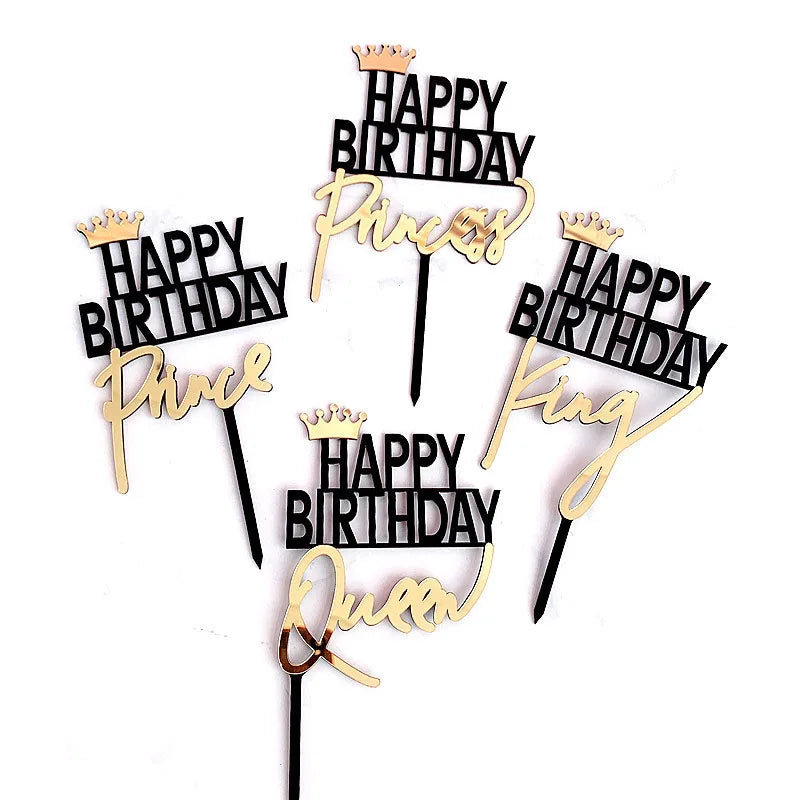 Factory Cheap Mini Crown Acrylic Cake Topper Happy Birthday Double Layer Design King Queen Prince Princess for Christmas