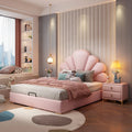 Luxury Upholstered Floral Headboard Leather Children Bed Modern Wood pink Girls' Room Bed with Gold Metal Leg Bedroom Furniture