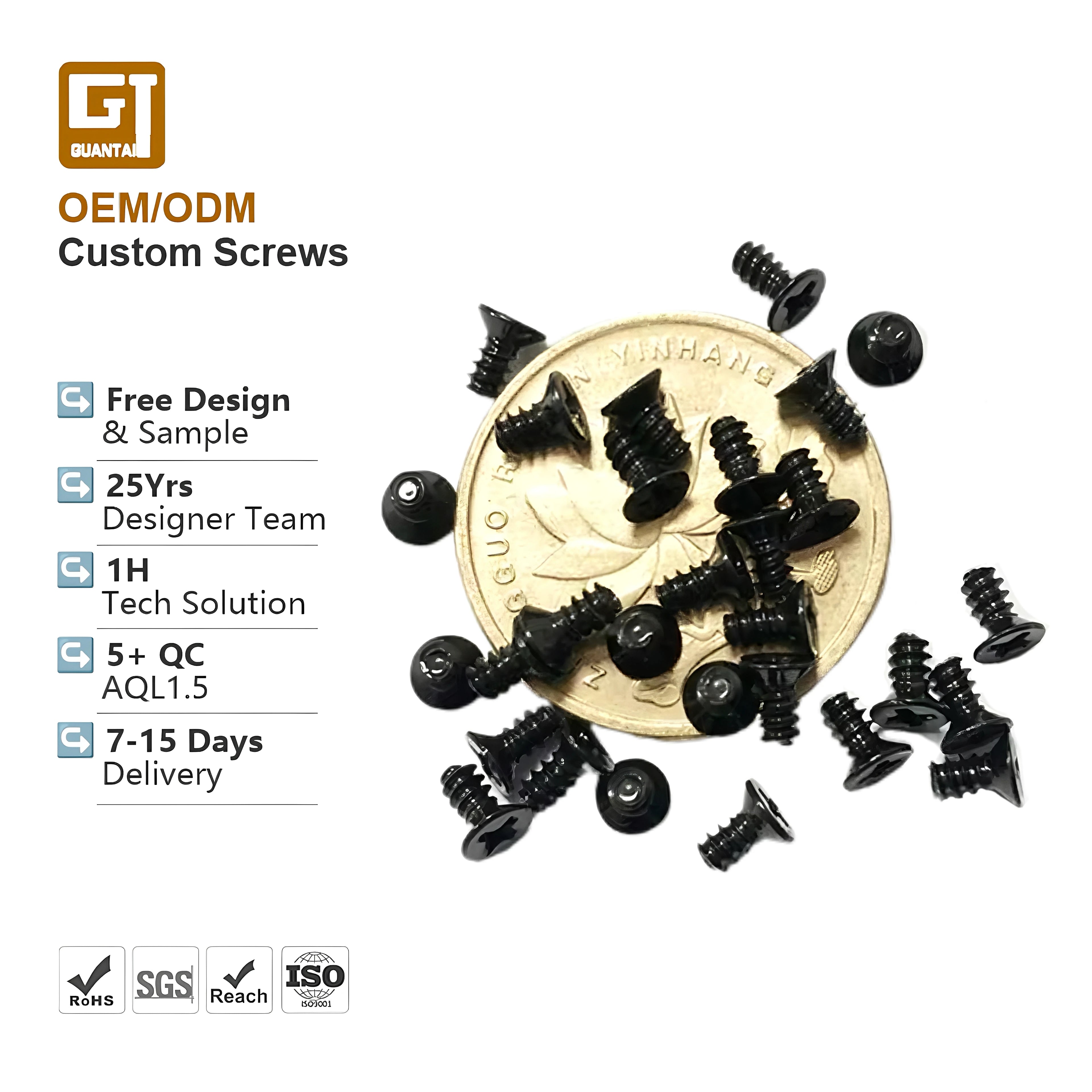 Stainless Steel Black Self Tapping Screws Metric M1.2 M2 M2.5 8mm Custom Fasteners Carbon Steel Phillips Csk Head Small Screws