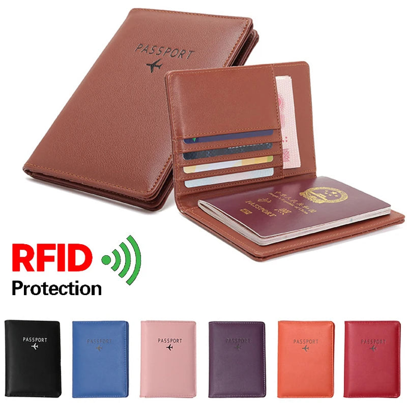 RFID Blocking PU Leather Vintage Passport Holder Travel Wallet Organizer Business Cards Card Slots for Men Women Multi Color