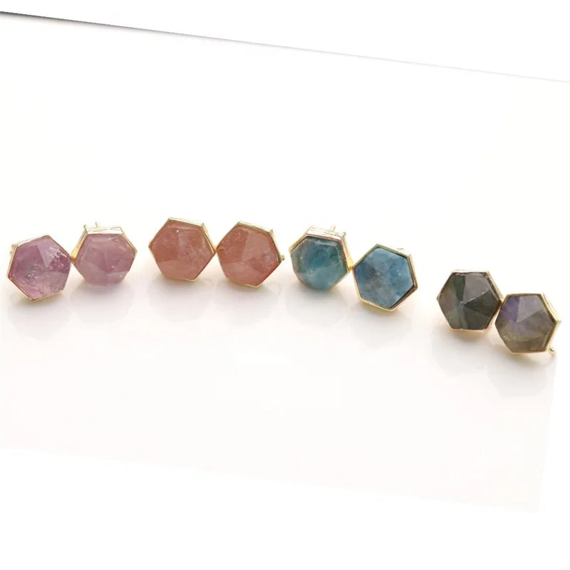 Natural Stone Stud Earringlapis/agate/Amethyst/rose Quartz Stone Jewelryfashion Plating Earring Component