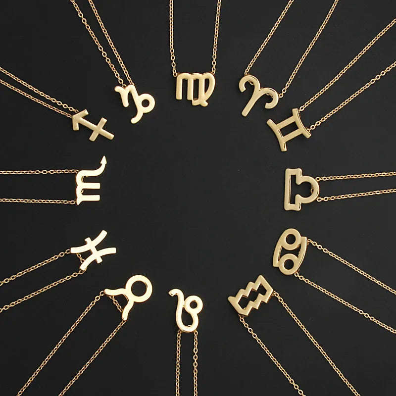 Birthday Gift Gold Plated 12 Zodiac Sign Pendant Wish Card Charm Gold Chain Choker Astrology Necklace Jewelry for Women
