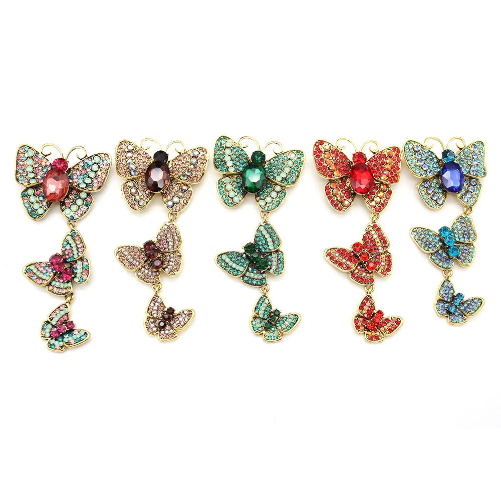 Large Vintage Gold Plated Rhinestone Butterfly Brooch Pins Crystal Animal Insect Brooch for Women's Party Wedding or Gift