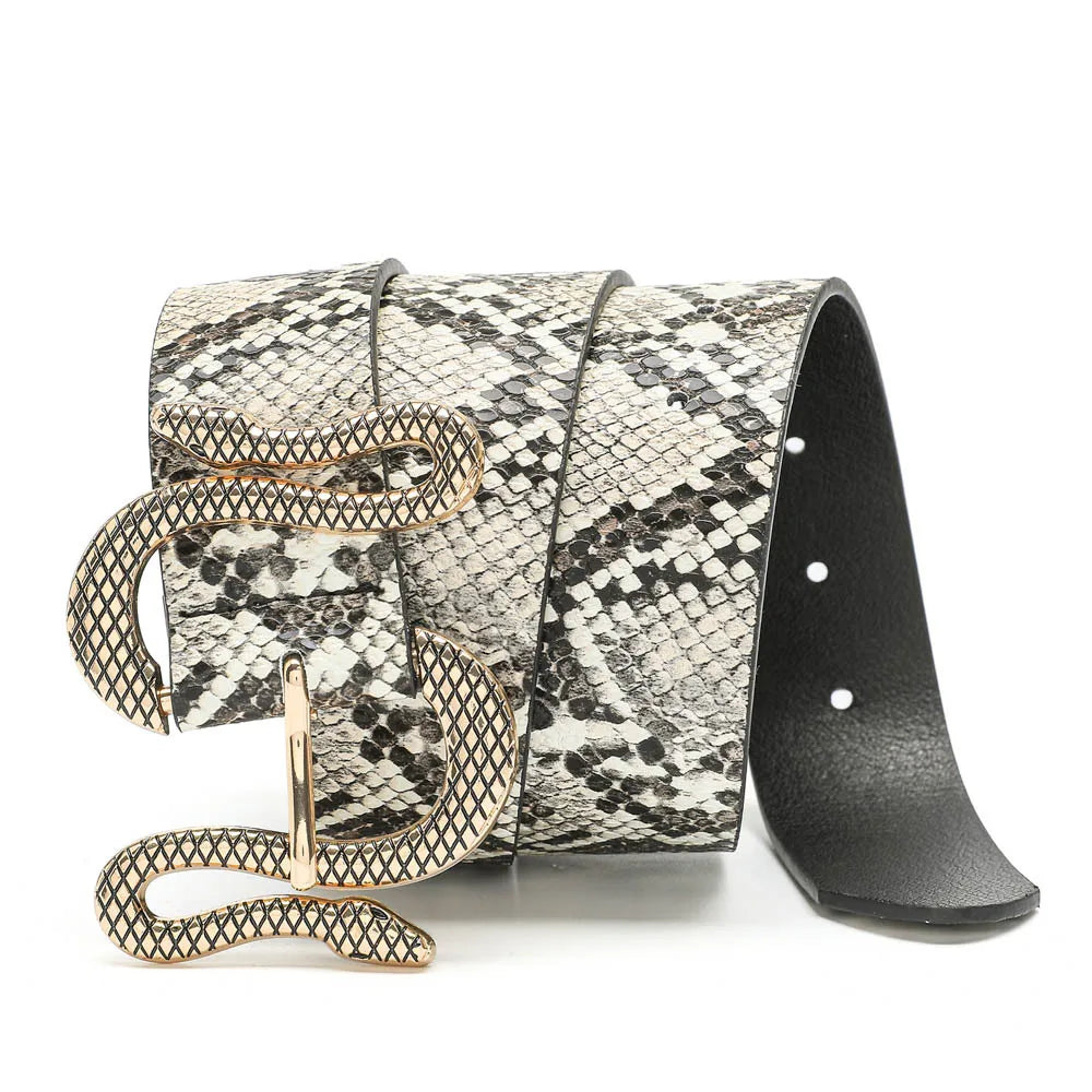 Fashion PU Leather Jeans Dress Belt Snake Buckle Belt for Party Show