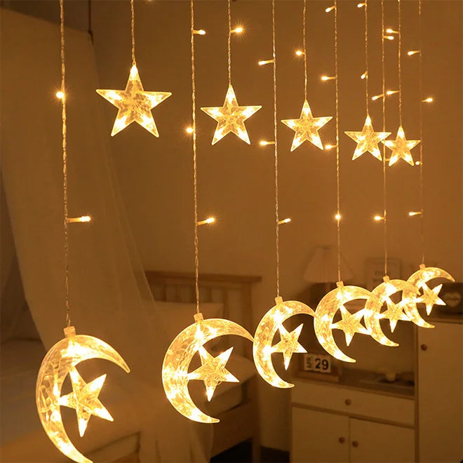 HOT 2.5m Ramadan Eid String Light Mubarak String Light Muslim String Decor With Moon Star for Islamic Indoor Outdoor Decor