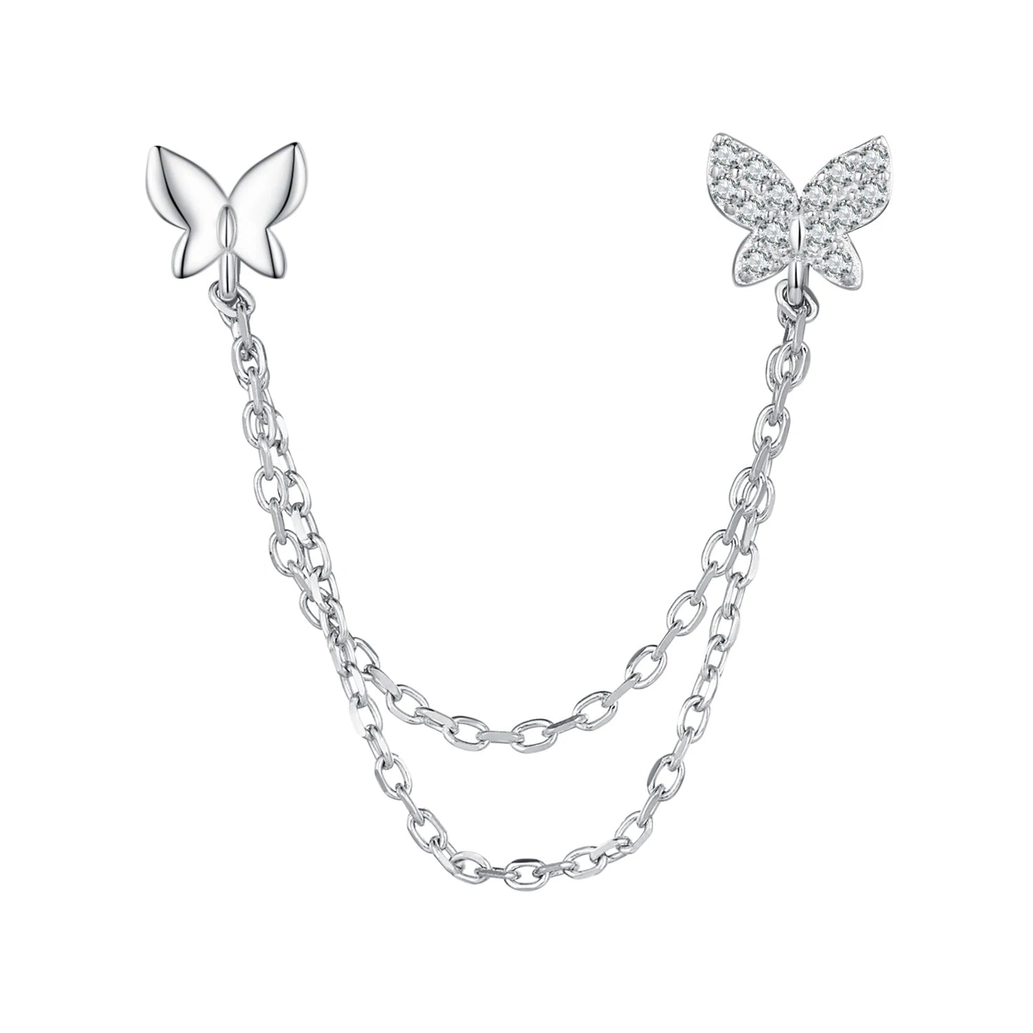 Factory 925 Sterling Silver One Piece Butterfly Stud Earrings Long Tassel Earrings for Women Girls Sweet Fine Jewelry BSE876