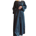 China Guangdong Clothes Manufactures OEM/ODM Wholesale Stripe Jacquard Loose Size Daily Muslim Abaya With Cloth Belt