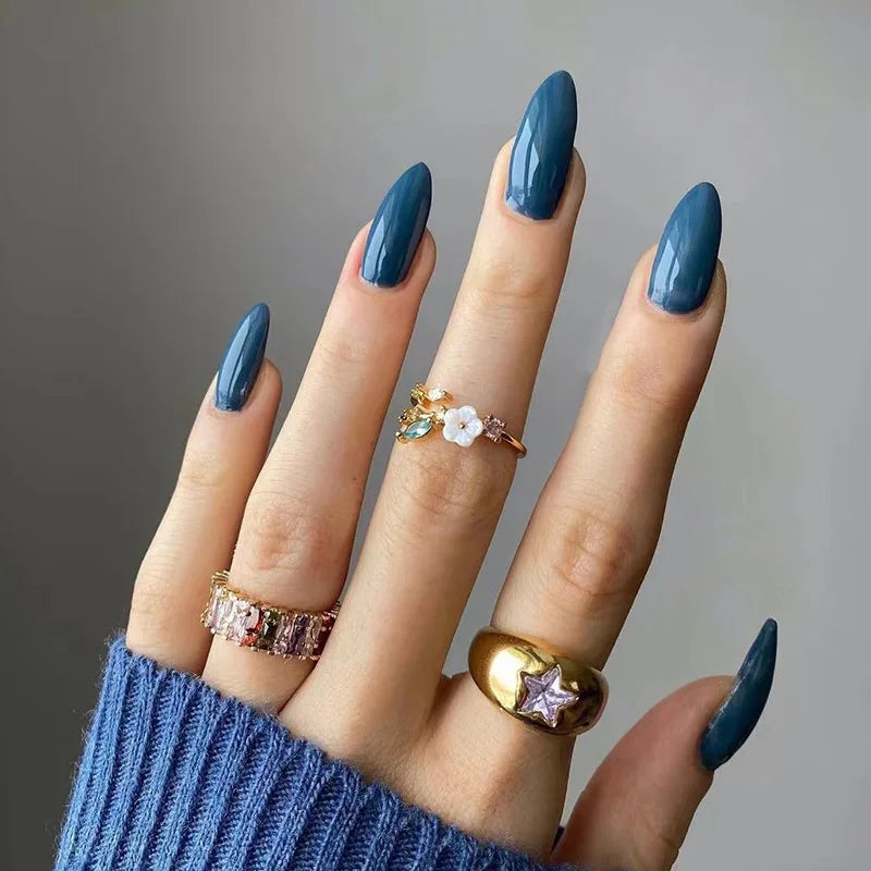 Artificial False Nail Art Pre-Glued Olecranon Pure Color Vintage Coffin Press-On Nails Different Colors
