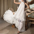 French Big Swing Midi Woven Eco-Friendly Dresses 2023 Summer New Stand-up Collar Sleeveless Natural Waist Solid Breathable Dress