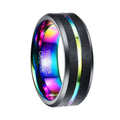 Alin Custom Men Tungsten Carbide Wedding Bands Rings Grooved Rainbow Anodized Black Ring With Colorful Inside