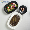 Nordic Custom Matte Ceramic Fish Dishes & Plates for Restaurant Tableware Hotel Stone Pattern Dinner Serving Oval Pottery Plato