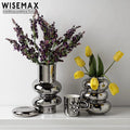 WISEMAX FURNITURE Modern Home Decor Artist Round Table Vase Small Size Silver Cermian Living Room Flower Vase