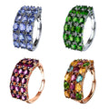 Sparkling Rhodium/Rose Gold Plated Silver 925 Jewelry Natural Tanzanite/Diopside/Pyrope/Tourmaline Ring for Women's Party Wear
