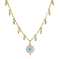 2026 All-Way Floral Glass Pendant Necklace Exquisite Religious Buddhism New Style Medieval Fashion Gold Brass Clavicle for Women
