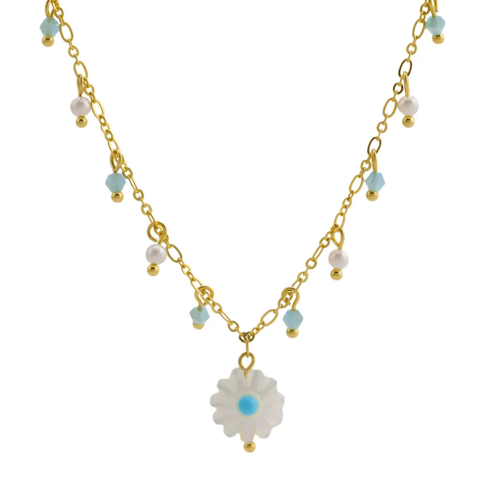 2026 All-Way Floral Glass Pendant Necklace Exquisite Religious Buddhism New Style Medieval Fashion Gold Brass Clavicle for Women