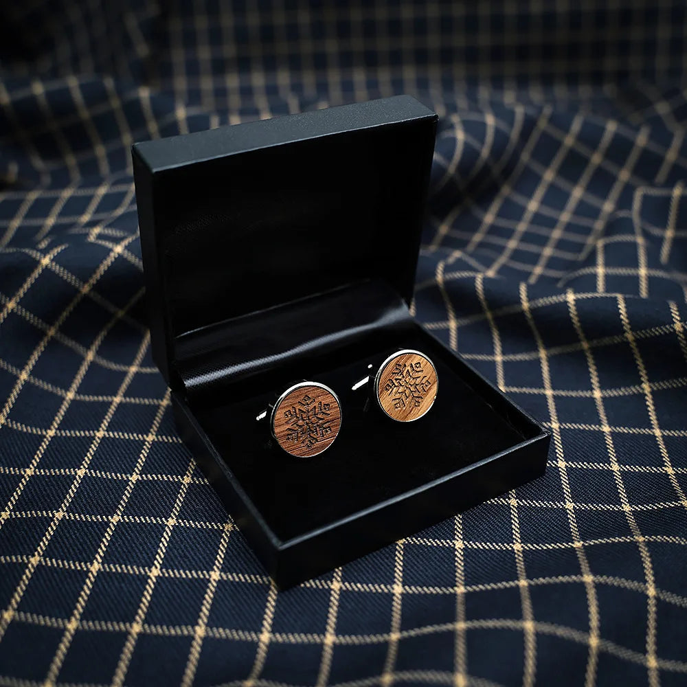 Luxury Solid Wood & Alloy Shirt Cufflinks With Box for Weddings Party and Gifts