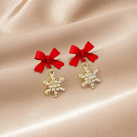Hot Selling Exquisite Bow Snowflake Earrings New Fashion Diamond Earrings for Christmas Party