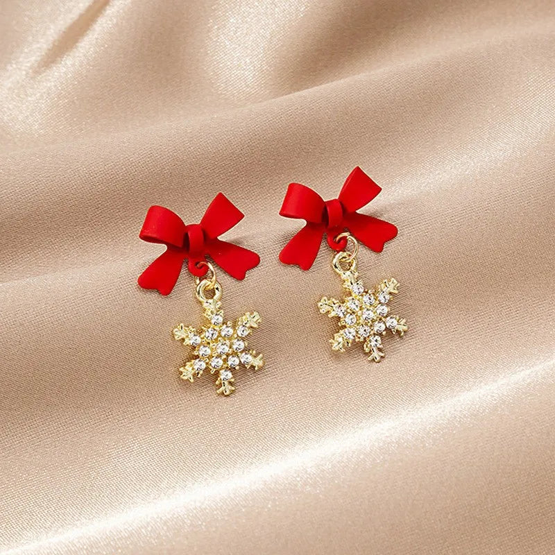 Hot Selling Exquisite Bow Snowflake Earrings New Fashion Diamond Earrings for Christmas Party