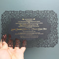 Wholesale Perfect Design Black Laser-Cut Black Paper Invitations Gold Foil DIY Craft Luxury Paper Wedding Invitation Cards