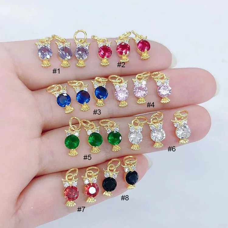 CZ8542 Dainty 18K Gold Mini Jewelry Supplies CZ CharmSmall Cute Diamond Cubic Zirconia Owl Animal Charms Pendants