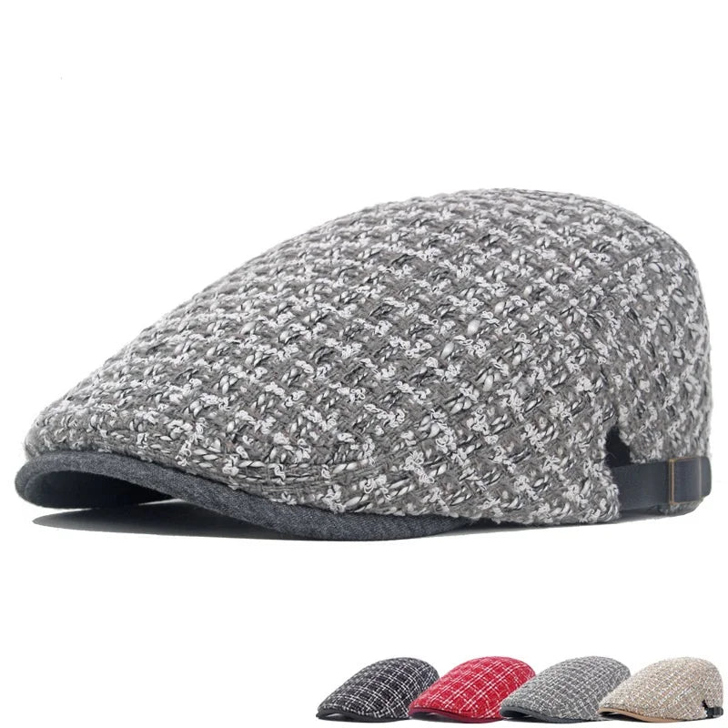 Autumn Winter Warm Knittedl Ivy Cap Men Artsy Vintage Checkered Ivy Hats