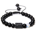 Men's Fashionable 12 Zodiac Adjustable Bracelet 8mm Black Glass with 7 Chakra Charm Beaded Bracelet for Religious Wedding Gift