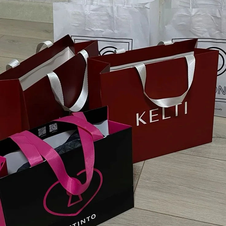Custom Luxury Printed Ribbon Processing Cardboard Shopping Gift Wrap Paper Bag Clothes with Your Own logo
