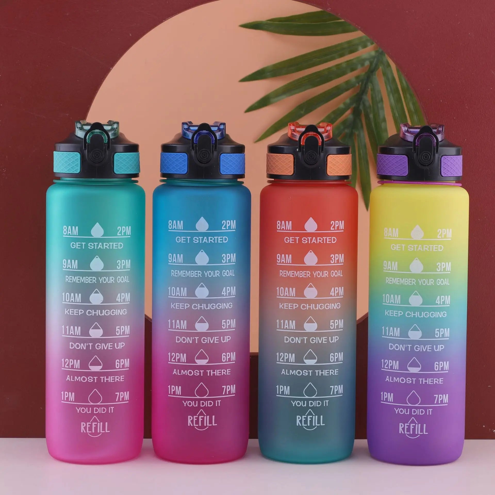 New 1L Gradient Color Bounce Lid with Time Mark Inspirational Water Bottle
