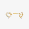 OEM 18K Gold Plated Open Heart 925 Sterling Silver Micron Pave White CZ Stud Earrings for Anniversary Party and Gift